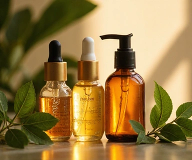 Natural anti-aging skincare ingredients including retinol, peptides, and plant extracts